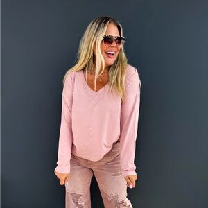 Parker Basic Washed Long Sleeve Tee In Mauve | LG/XL